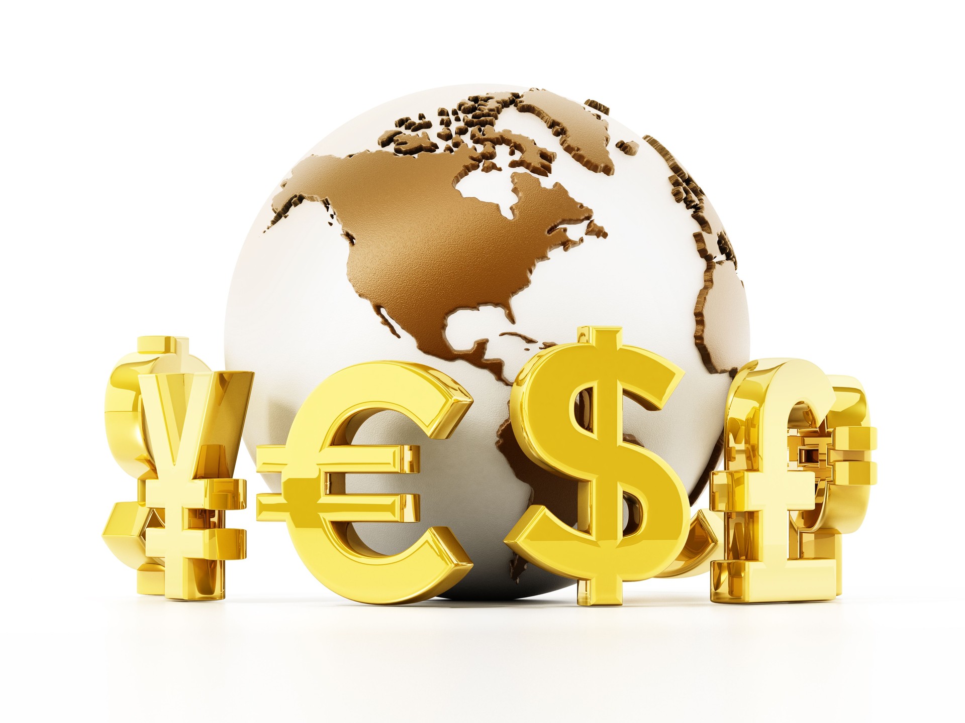 Golden currency symbols around the globe